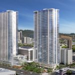 The Park on Keeaumoku: A stunning luxury condo building in Honolulu, Hawaii with modern architecture and upscale amenities.